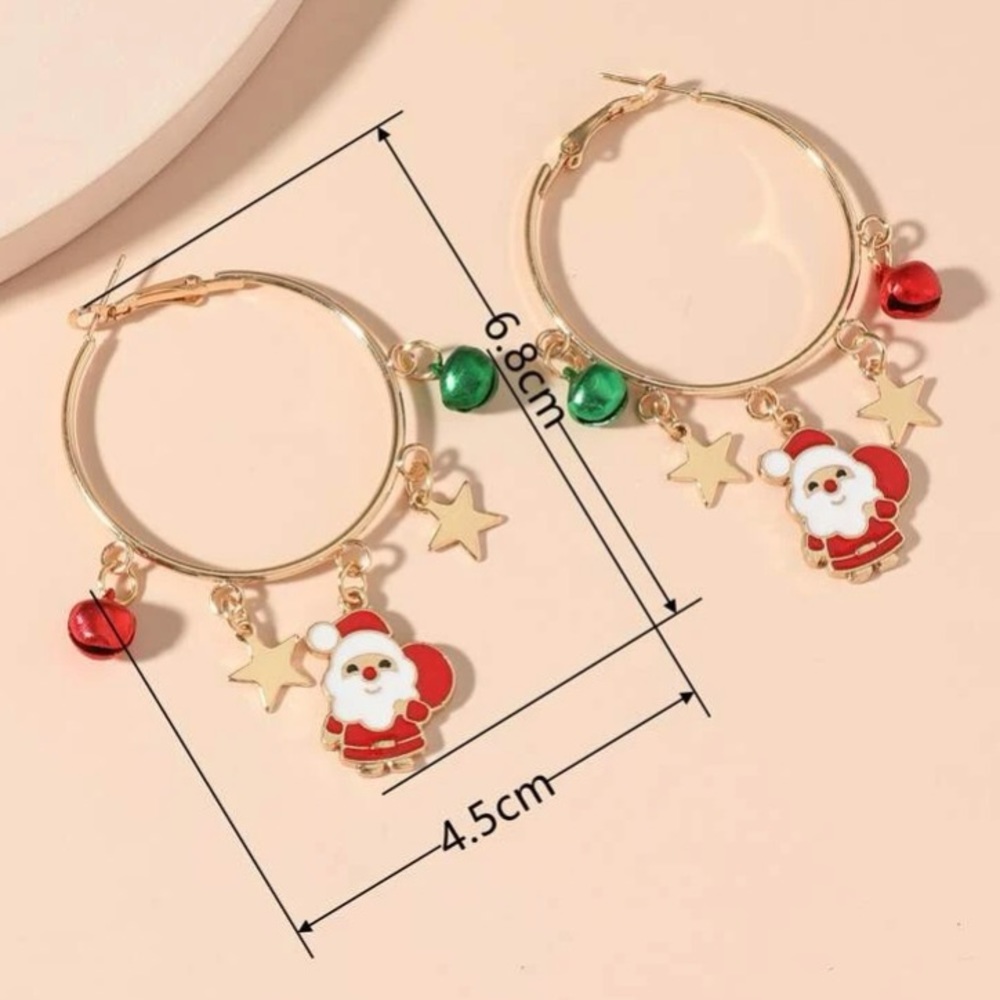 Happy Holidays✨🎅🏼🎄🎁Santa Jingle Bells Christmas Ornament Charm Hoop Earr… - Picture 3 of 3